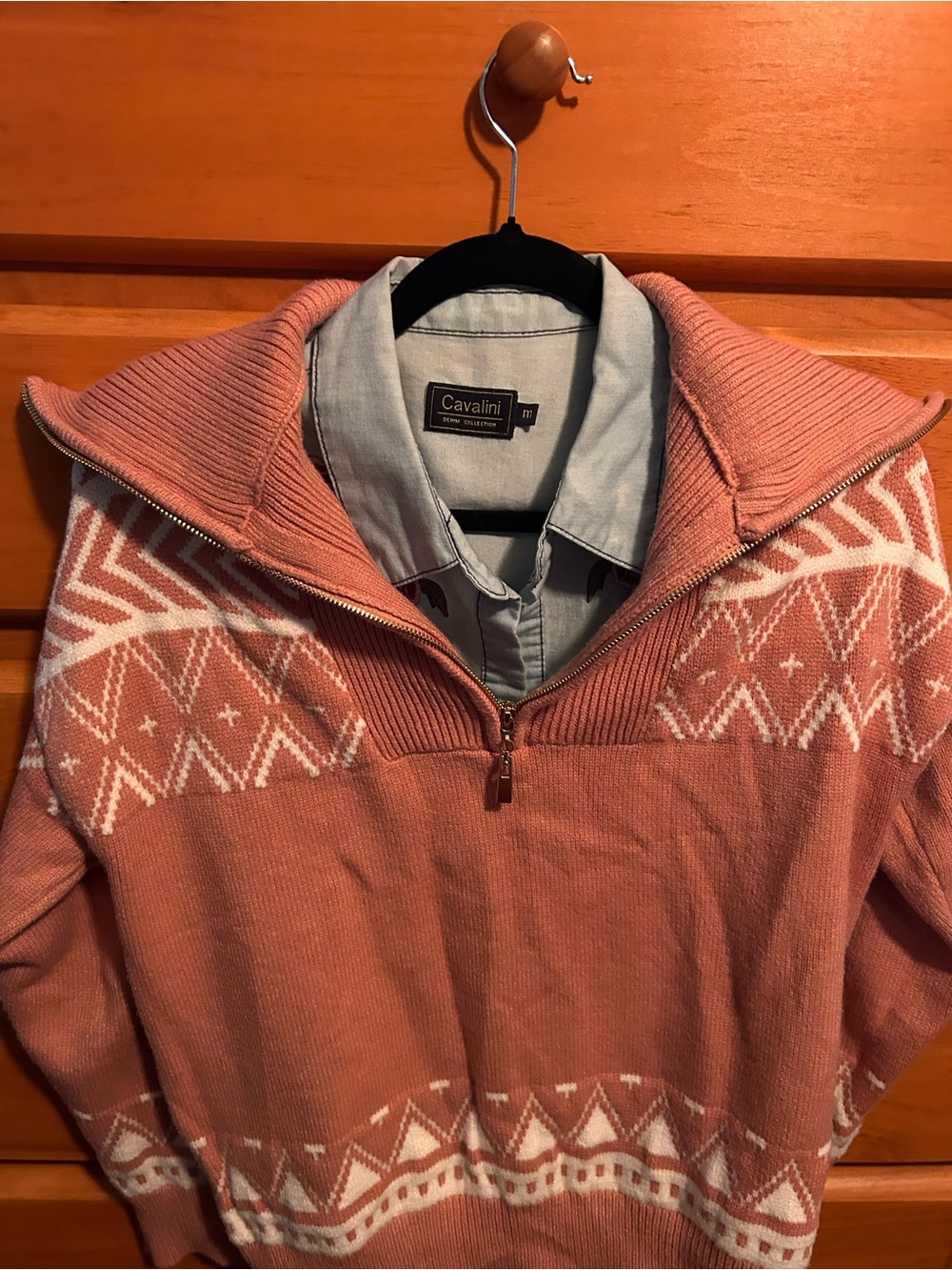 Boutique 9 Dusty Rose and White Fair Isle Half-Zip Sweater